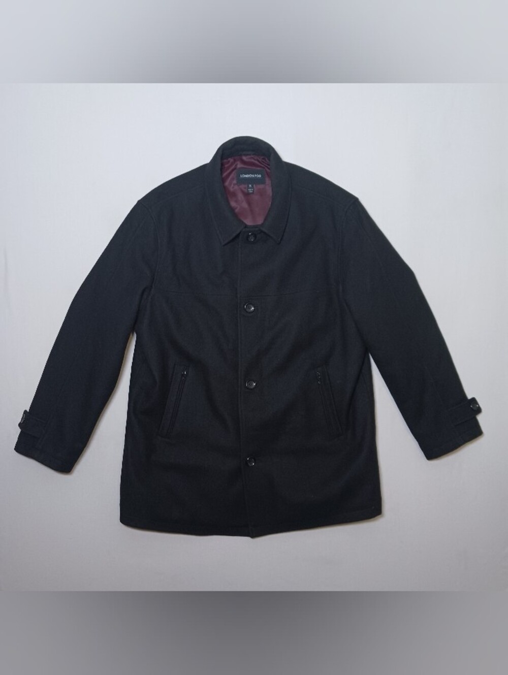 London Fog Mens Wool Blend Overcoat XL Black Tweed